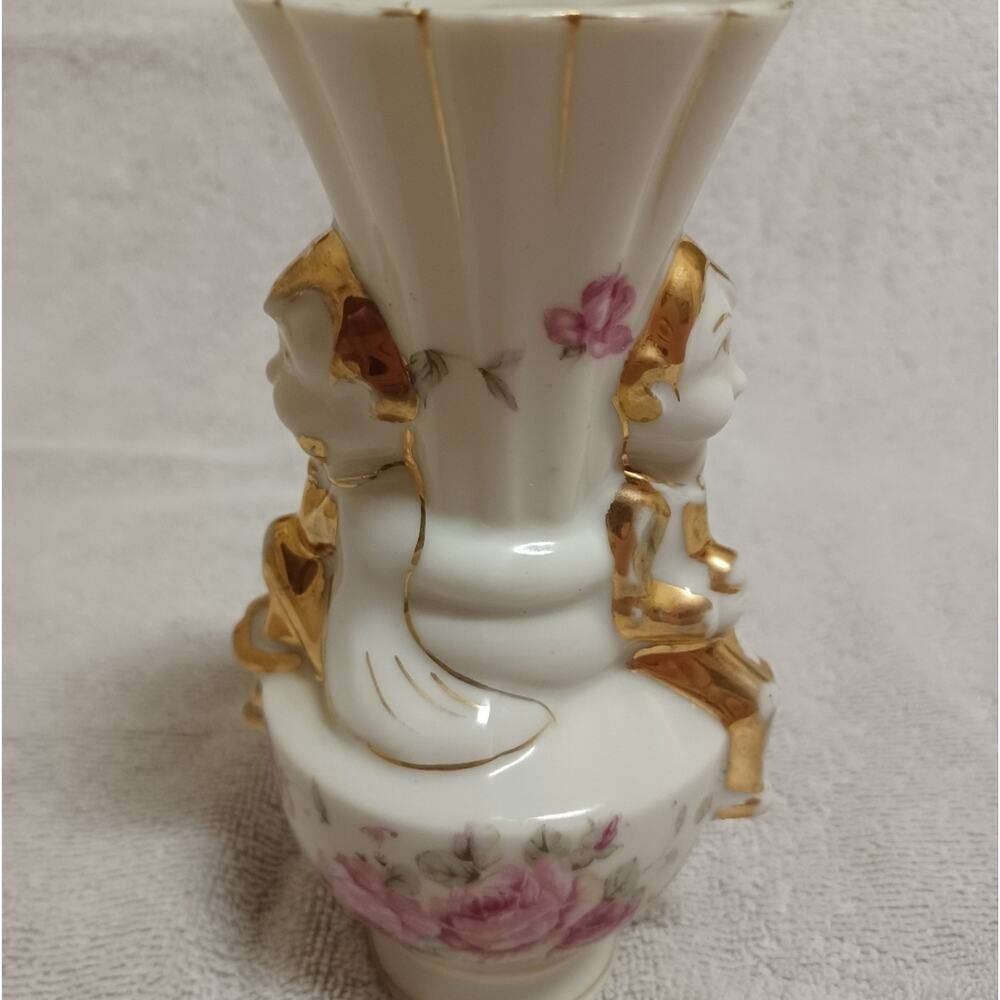 Vintage Porcelain Gold Elf Floral Bud Vase 6" Tall Made In Japan